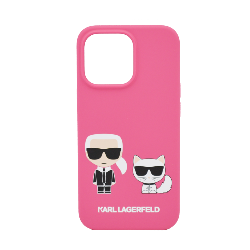 Karl Lagerfeld Liquid Silicone Case Karl And Choupette For iPhone 13 Pro Pink