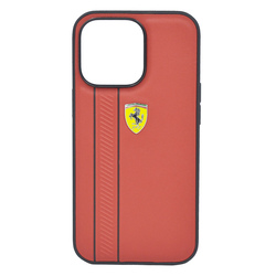 Ferrari Apple iPhone 13 Pro Ferrari Genuine Leather Hard Case With Debossed Stripes, Red