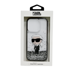 KARL LAGERFELD LIQUID GLITTER CASE IKONIK KARL LOGO IPHONE 15 PRO TRANSPARENT