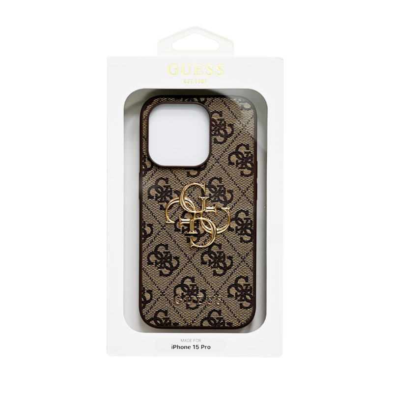 GUESS PU LEATHER CASE WITH 4G METAL LOGO IPHONE 15 PRO BROWN