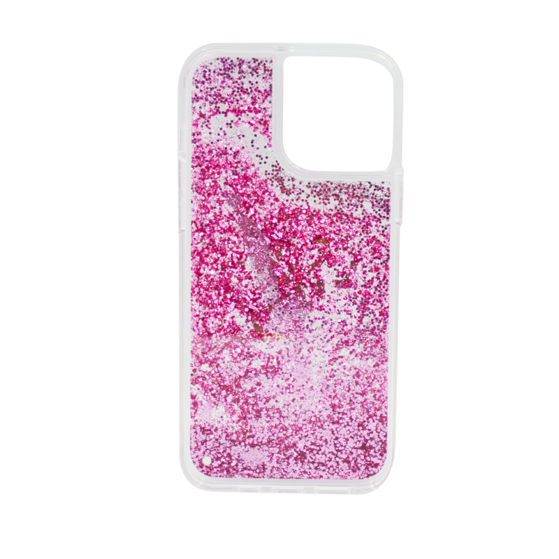 Guess Liquid Glitter Case 4G Electroplated Logo For iPhone 13 Pro Max Pink