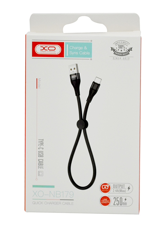 XO 0.25-Meter USB Type-C Cable, USB Type A to USB Type-C, Nb117, Black