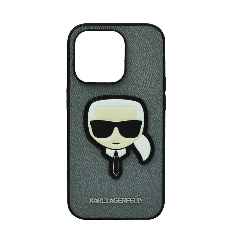 

Karl Lagerfeld Saffiano Karl'S Head Patch Hard Case For Iphone 14 Pro Silver