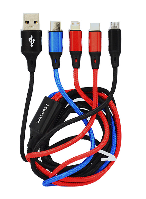 

Maestro 4 In 1 Fast Charging Cable, USB Type A to Multiple Types Cable for Smartphones, Multicolour