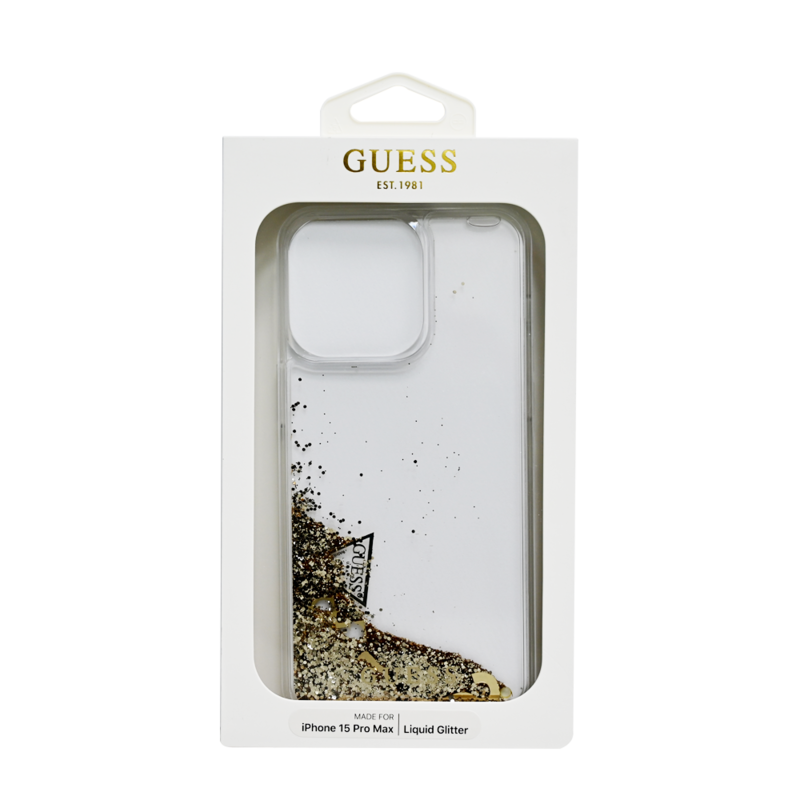 GUESS HC LIQUID GLITTER CASE WITH CHARMS PATTERN IPHONE 15 PRO MAX GOLD