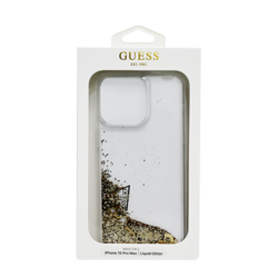 GUESS HC LIQUID GLITTER CASE WITH CHARMS PATTERN IPHONE 15 PRO MAX GOLD