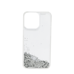 GUESS HC LIQUID GLITTER CASE WITH CHARMS PATTERN IPHONE 15 PRO MAX SILVER