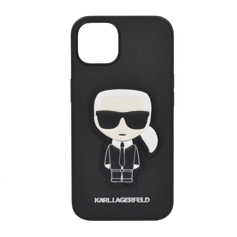 Karl Lagerfeld Pu Saffiano Case With Ikonik Patch And Metal Logo For iPhone 13 Black