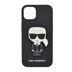 Karl Lagerfeld Pu Saffiano Case With Ikonik Patch And Metal Logo For iPhone 13 Black