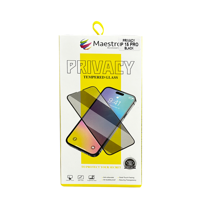 

MAESTRO TEMPERED GLASS PROTECTER IPHONE 15 PRO PRIVACY