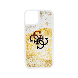 Guess Liquid Glitter Case 4G Electroplated Logo For iPhone 13 Gold