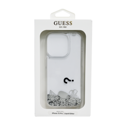 GUESS HC LIQUID GLITTER CASE WITH CHARMS PATTERN IPHONE 15 PRO SILVER