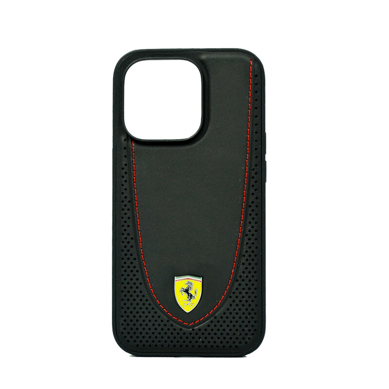

Ferrari Magsafe Leather Stitched Red Line Hard Case For Iphone 14 Pro Black