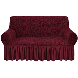 Fabienne Jacquard Fabric Stretchable Two Seater Sofa Cover Maroon