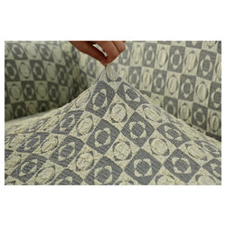 Fabienne Jacquard Fabric Stretchable Three Seater Sofa Cover Cream