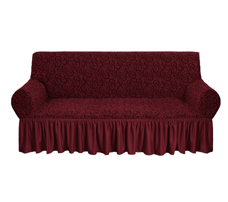 Fabienne Jacquard Fabric Stretchable Three Seater Sofa Cover Maroon