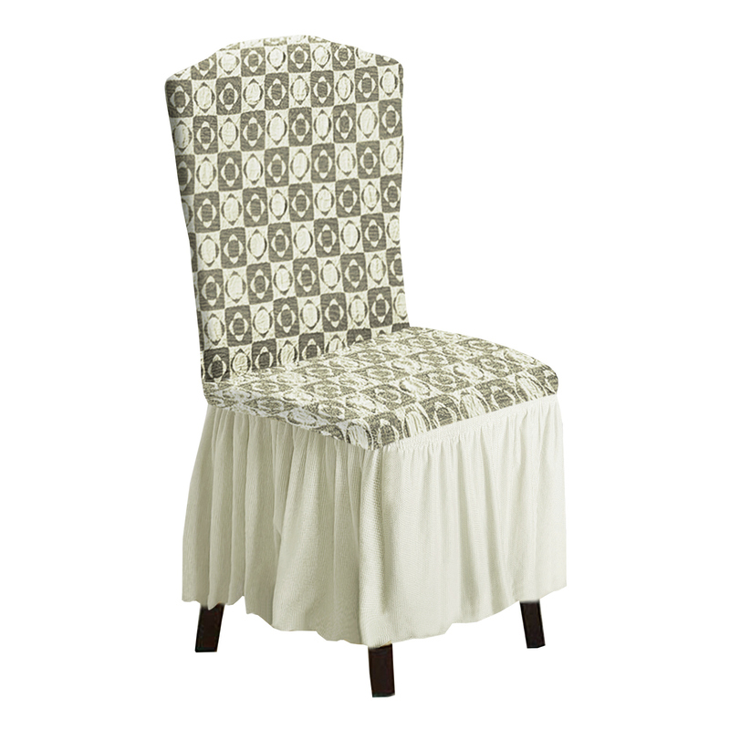 Fabienne Woven Jacquard Stretch Fit Dining Chair Cover Cream