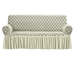 Fabienne Jacquard Fabric Stretchable Three Seater Sofa Cover Cream