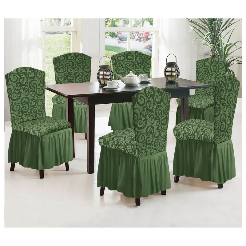 Fabienne 6-Piece Woven Jacquard Stretch Fit Dining Chair Covers Set Olive Green