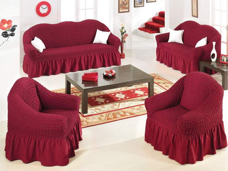 فابيين 4-قطع طقم غطاء أريكة, احمر كلاريت