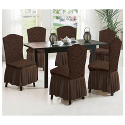 Fabienne 6-Piece Woven Jacquard Stretch Fit Dining Chair Covers Set Chocolate Brown
