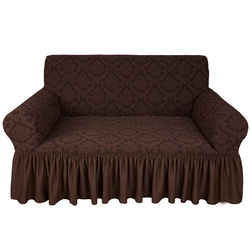 Fabienne Jacquard Fabric Stretchable Two Seater Sofa Cover Chocolate Brown