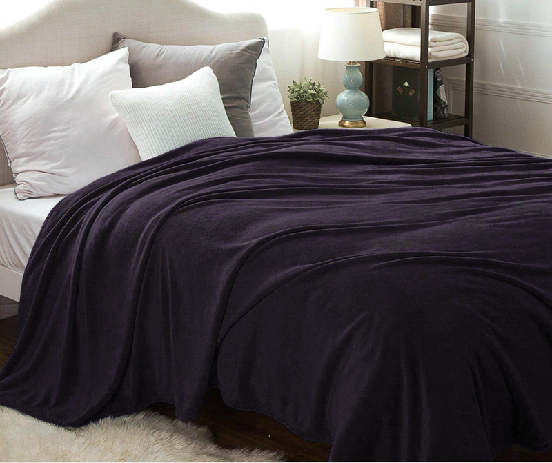 Fabienne Silky Flannel Microfiber Bed Blanket, Double, Purple Black