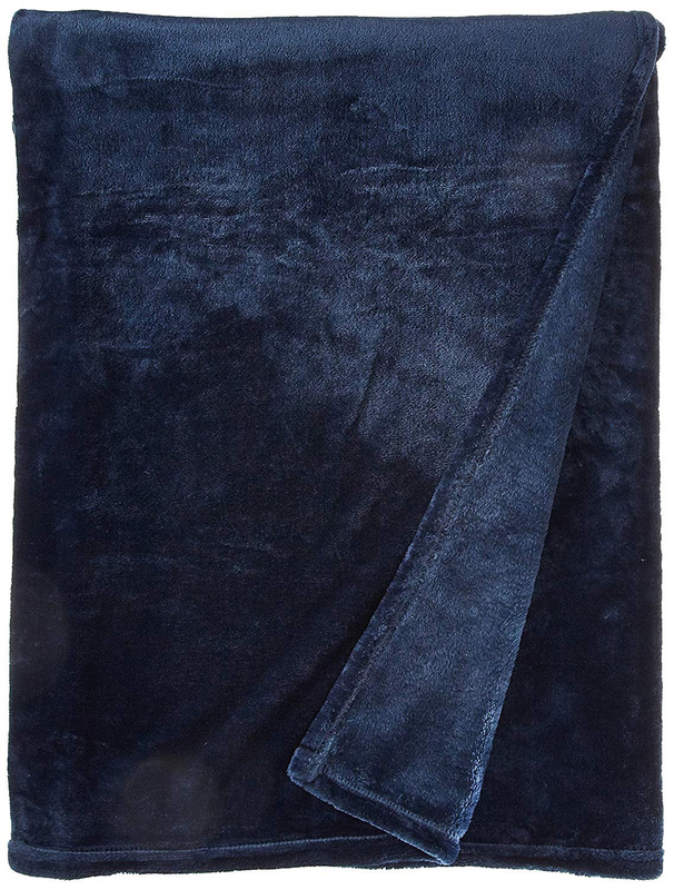 Fabienne Silky Flannel Microfiber Bed Blanket, Double, Navy Blue