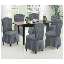Fabienne 6-Piece Woven Jacquard Stretch Fit Dining Chair Covers Set Grey