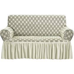 Fabienne Jacquard Fabric Stretchable 2 Seater Sofa Cover Cream