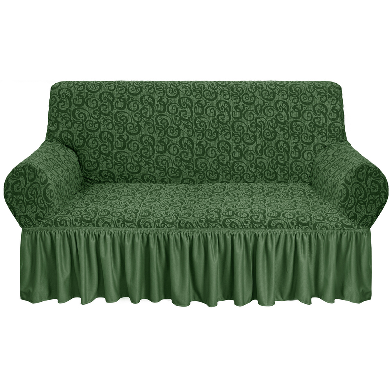 Fabienne Jacquard Fabric Stretchable 2 Seater Sofa Cover Olive Green