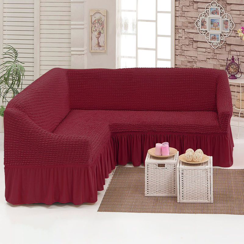 Fabienne Five Seater Stretchable Straight/L Shape Sofa Cover, 2.5 to 4 m, Claret Red