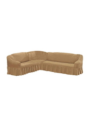 Fabienne Six Seater Stretchable Sofa Cover, 4 to 5.8 m, Light Beige