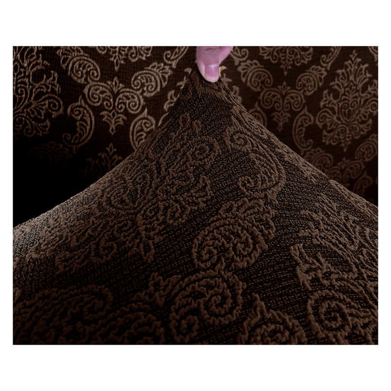 Fabienne Jacquard Fabric Stretchable Two Seater Sofa Cover Chocolate Brown