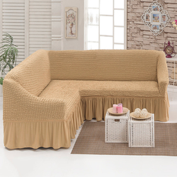Fabienne Five Seater Stretchable Straight/L Shape Sofa Cover, 2.5 to 4 m, Light Beige