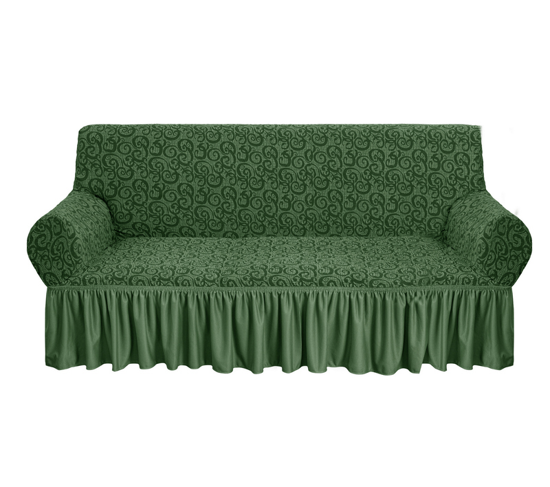 Fabienne Jacquard Fabric Stretchable Three Seater Sofa Cover Olive Green