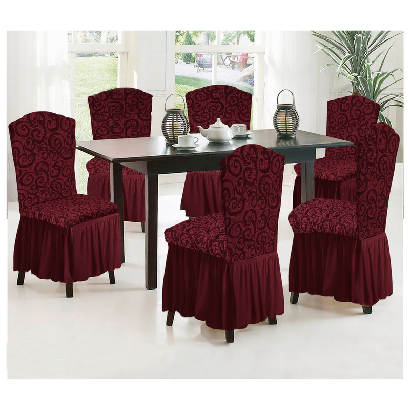 Fabienne 6-Piece Woven Jacquard Stretch Fit Dining Chair Slipcovers Set Maroon