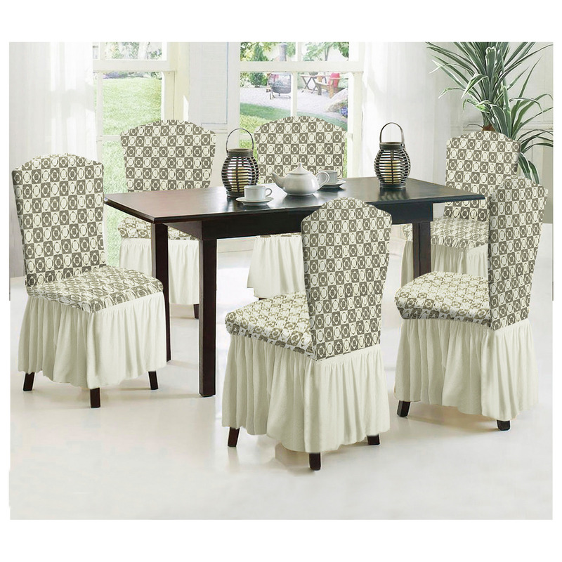 Fabienne 6-Piece Woven Jacquard Stretch Fit Dining Chair Covers Set Cream