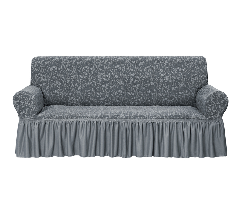 Fabienne Jacquard Fabric Stretchable Three Seater Sofa Cover Grey