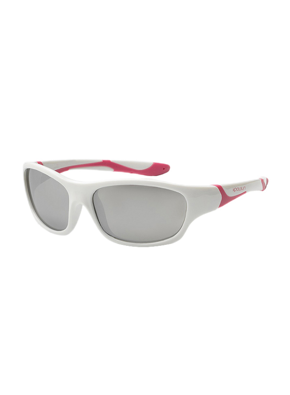 Koolsun Full Rim Sport Sunglasses Kids Unisex, Mirrored Silver Revo Lens, KS-SPWHCA006, 6-12 years, White/Cabaret