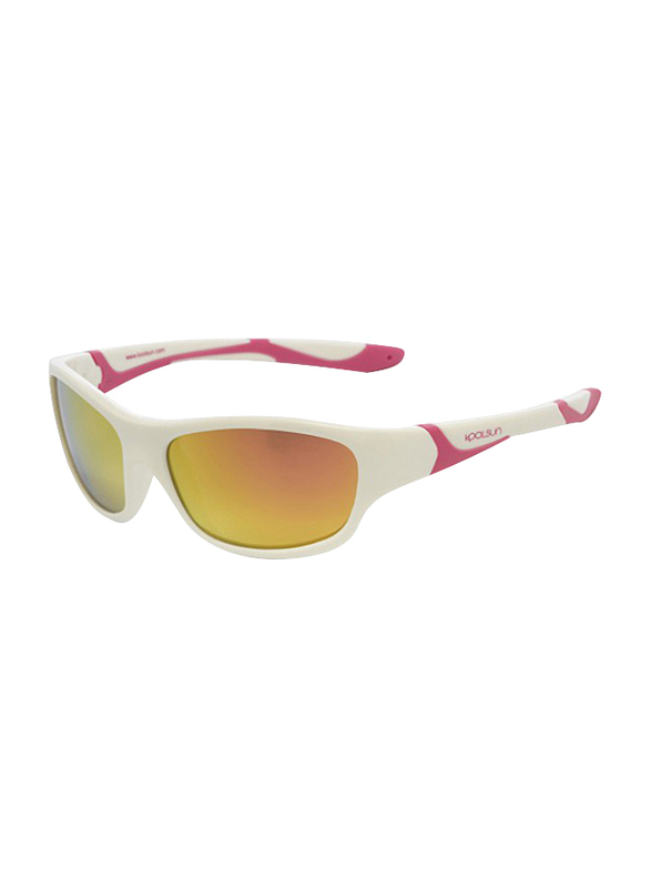 Koolsun Sport Full Rim Sunglasses for Kids, Hot Pink Revo Lens, 6-12 Years, White Hot Pink