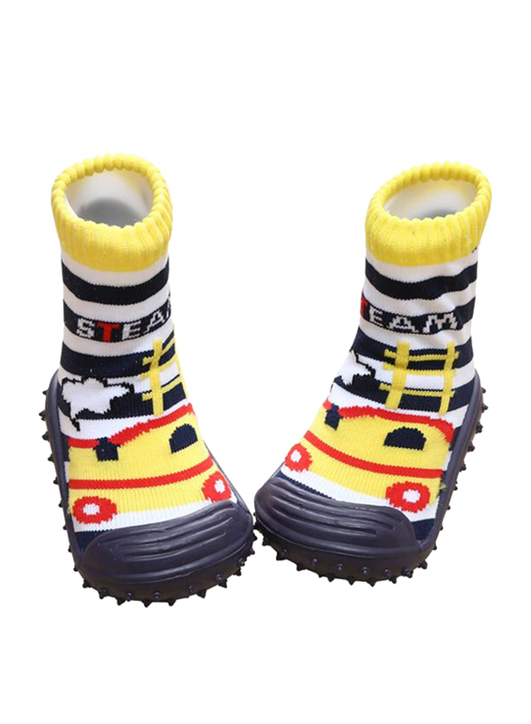 Cool Grip Steam Engine Baby Shoe Socks Unisex, Size 21, 18-24 Months, Yellow