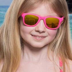 Koolsun Full Rim Wave Sunglasses for Girls, Mirrored Pink Lens, KS-WANP001, 1-5 years, Neon Pink