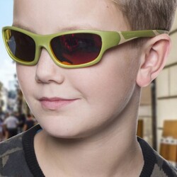 Koolsun Full Rim Sport Sunglasses Kids Unisex, Mirrored Orange Revo Lens, KS-SPOLBR003, 3-8 years, Army Green/Taos Taupe
