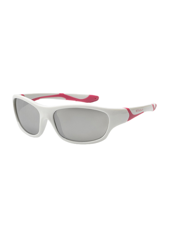 Koolsun Full Rim Sport Sunglasses Kids Unisex, Mirrored Silver Revo Lens, KS-SPWHCA003, 3-8 years, White/Cabaret
