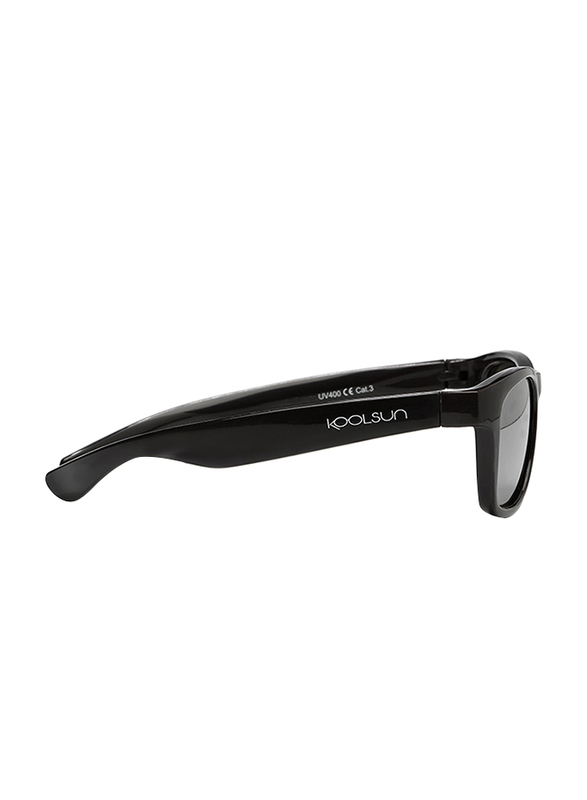 Koolsun Full Rim Wave Sunglasses Kids Unisex, Mirrored Silver Lens, KS-WABO003, 3-10 years, Black Onyx