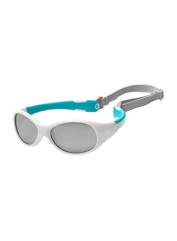 Koolsun Full Rim Flex Sunglasses Kids Unisex, Mirrored Silver Lens, KS-FLWA000, 0-3 years, White/Aqua