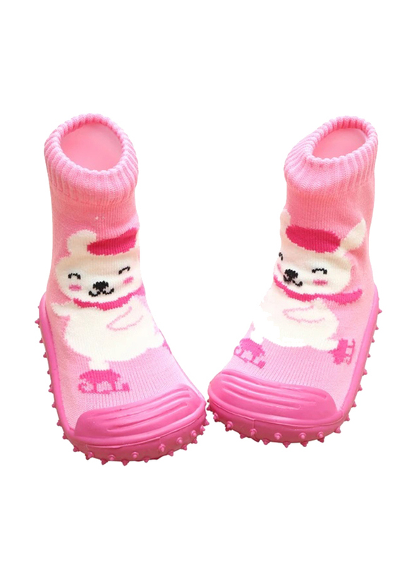 Cool Grip Skating Bear Baby Shoe Socks for Girls, Size 22, 24-36 Months, Orange