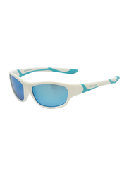 Koolsun Sport Full Rim Sunglasses for Kids, Ice Blue Revo Lens, 3-8 Years, White Ice Blue