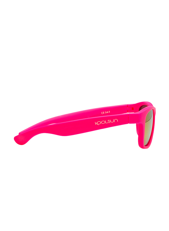 Koolsun Full Rim Wave Sunglasses for Girls, Mirrored Pink Lens, KS-WANP003, 3-10 years, Neon Pink